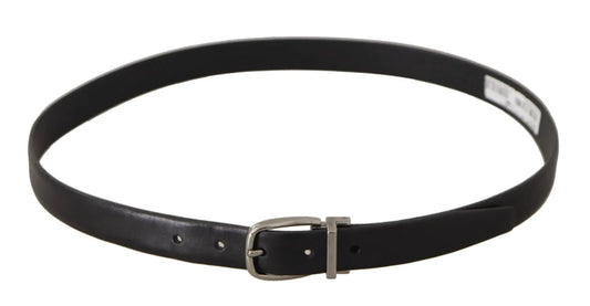 Dolce & Gabbana Cinturón Clásico de Piel Negra con Hebilla de Metal Tono Plateado