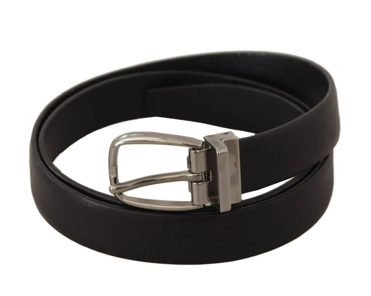 Dolce & Gabbana Cinturón Clásico de Piel Negra con Hebilla de Metal Tono Plateado