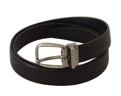 Dolce & Gabbana Cinturón Clásico de Piel Negra con Hebilla de Metal Tono Plateado