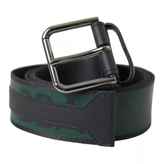 Cinturón Dolce & Gabbana Negro Verde con Logo y Hebilla de Metal Plateado
