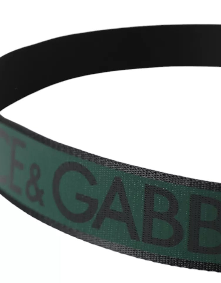 Cinturón Dolce & Gabbana Negro Verde con Logo y Hebilla de Metal Plateado