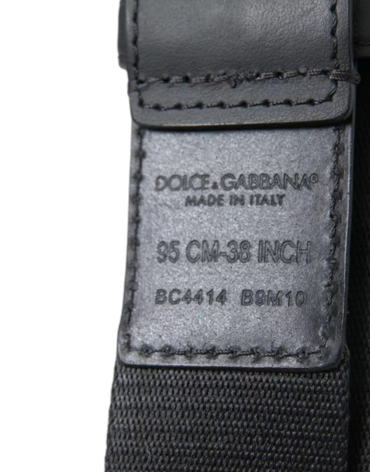 Cinturón Dolce & Gabbana Negro Verde con Logo y Hebilla de Metal Plateado