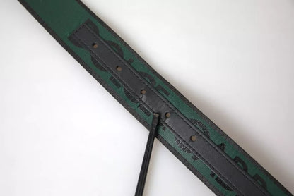 Cinturón Dolce & Gabbana Negro Verde con Logo y Hebilla de Metal Plateado