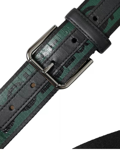 Cinturón Dolce & Gabbana Negro Verde con Logo y Hebilla de Metal Plateado