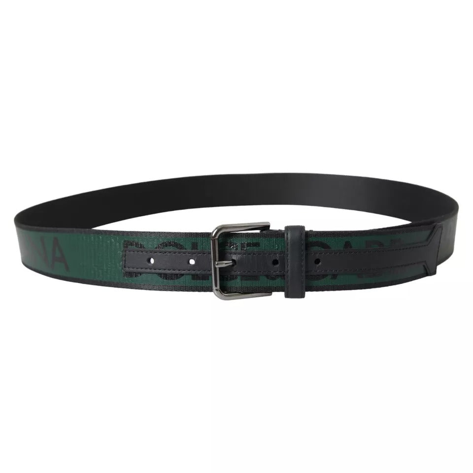 Cinturón Dolce & Gabbana Negro Verde con Logo y Hebilla de Metal Plateado
