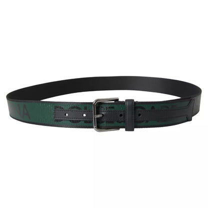 Cinturón Dolce & Gabbana Negro Verde con Logo y Hebilla de Metal Plateado