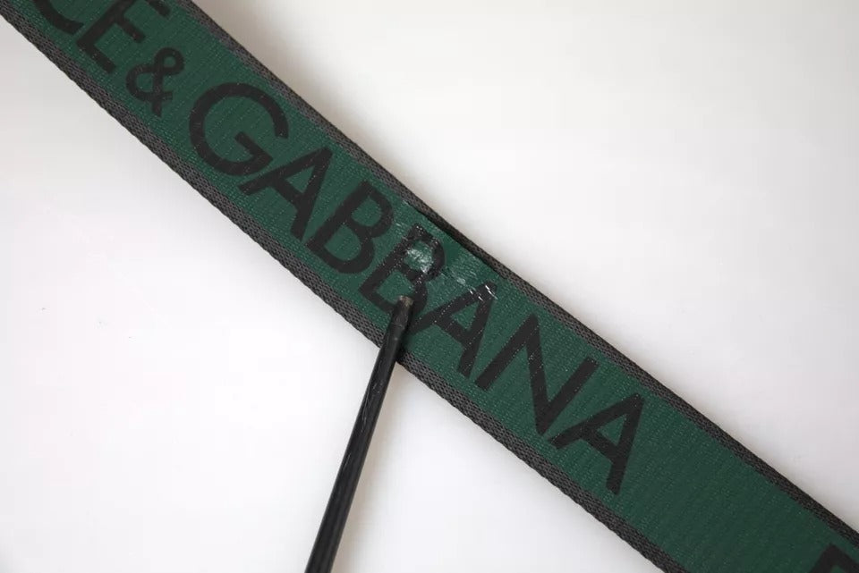 Cinturón Dolce & Gabbana Negro Verde con Logo y Hebilla de Metal Plateado