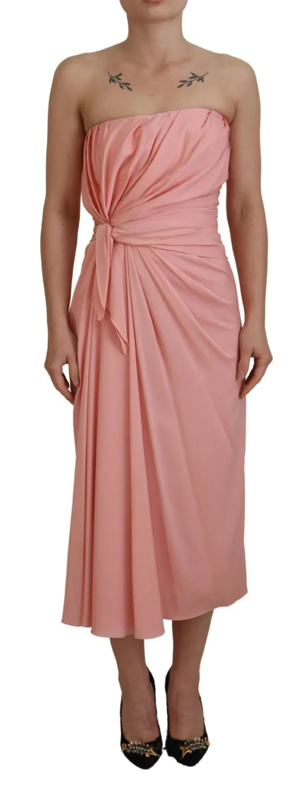 Vestido midi tubo sin tirantes de seda elástica rosa de Dolce & Gabbana