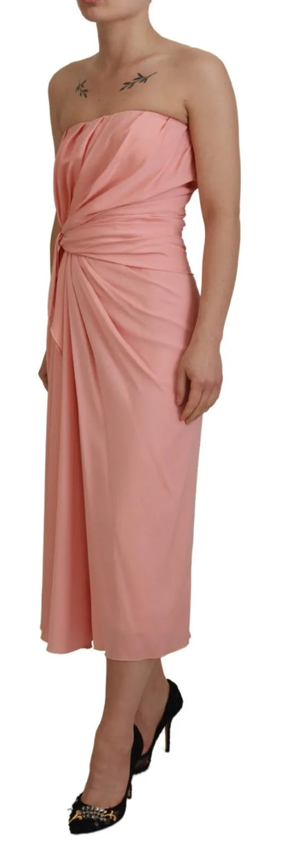 Vestido midi tubo sin tirantes de seda elástica rosa de Dolce & Gabbana