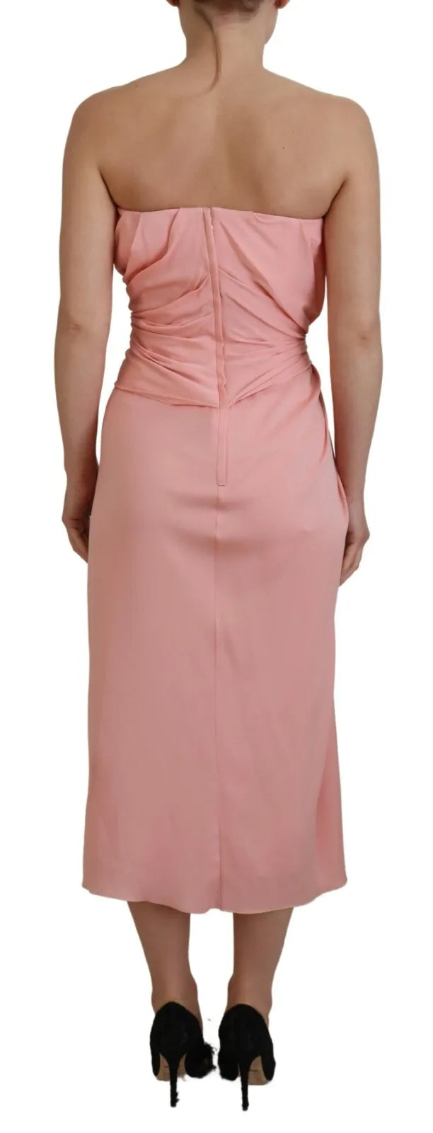 Vestido midi tubo sin tirantes de seda elástica rosa de Dolce & Gabbana
