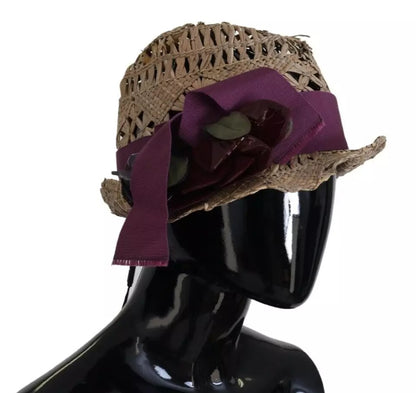 Sombrero de paja Dolce & Gabbana con cinta marrón y adornos florales