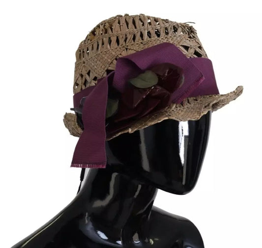 Sombrero de paja Dolce & Gabbana con cinta marrón y adornos florales