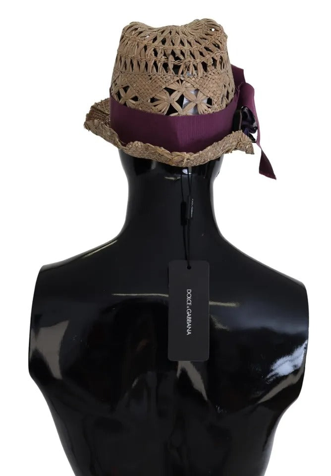 Sombrero de paja Dolce & Gabbana con cinta marrón y adornos florales