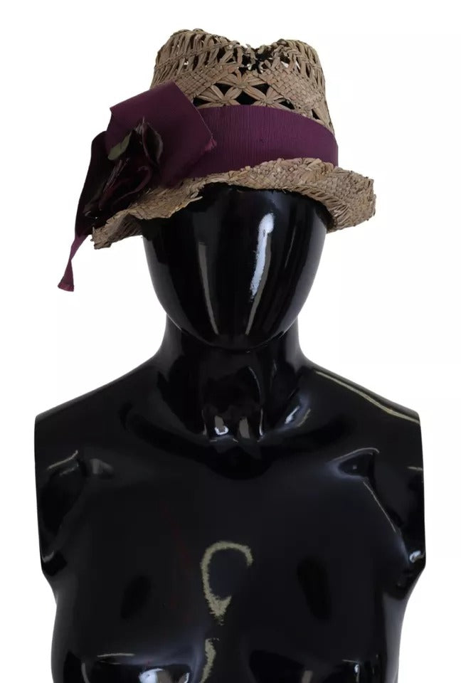 Sombrero de paja Dolce & Gabbana con cinta marrón y adornos florales
