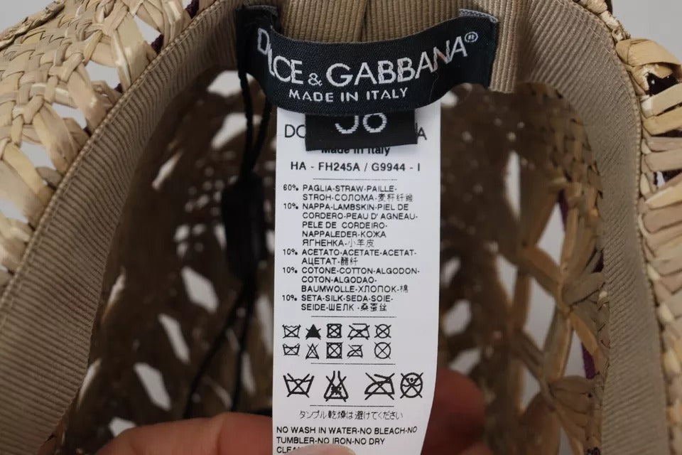 Sombrero de paja Dolce & Gabbana con cinta marrón y adornos florales