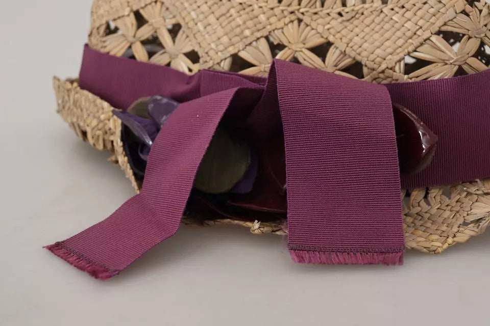 Sombrero de paja Dolce & Gabbana con cinta marrón y adornos florales