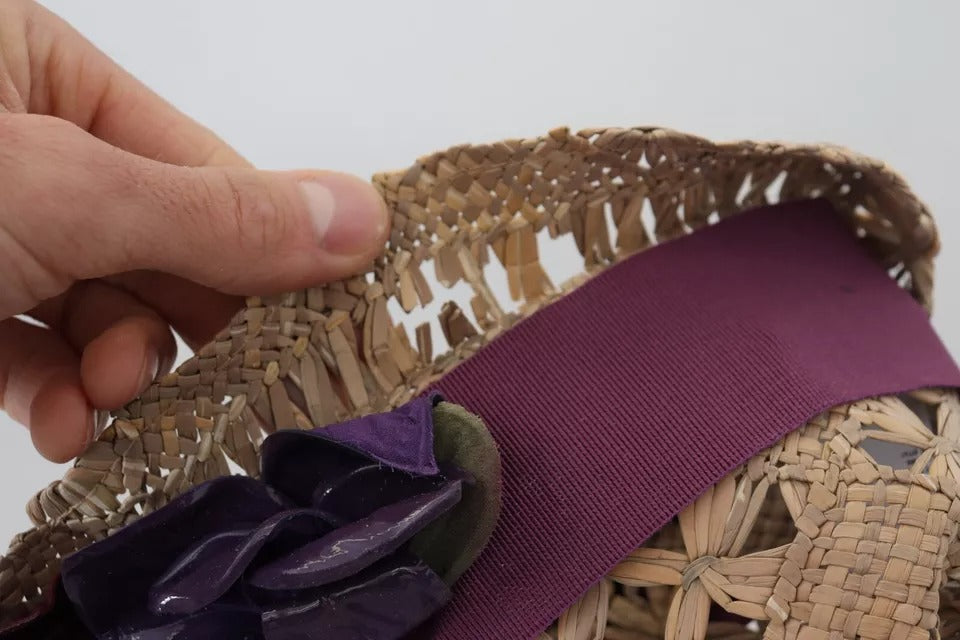 Sombrero de paja Dolce & Gabbana con cinta marrón y adornos florales
