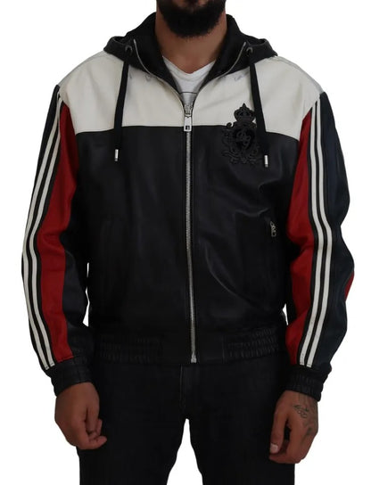 Dolce & Gabbana Chaqueta Blusón con Capucha de Cuero Negro