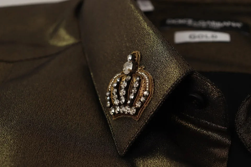 Top camisa de seda dorado metálico DG bordado con corona de Dolce & Gabbana