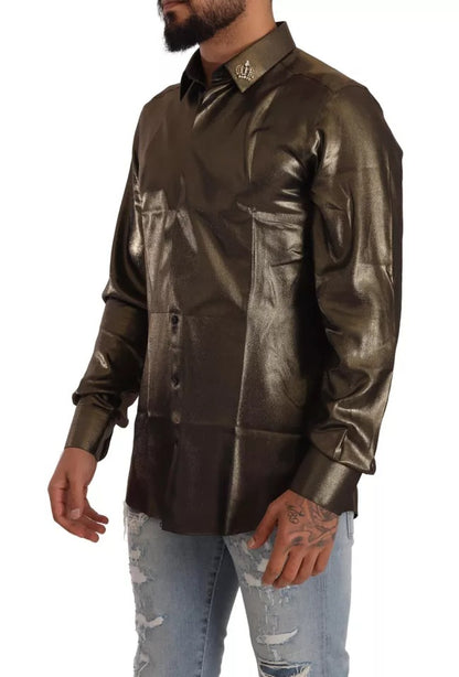 Top camisa de seda dorado metálico DG bordado con corona de Dolce & Gabbana