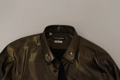 Top camisa de seda dorado metálico DG bordado con corona de Dolce & Gabbana