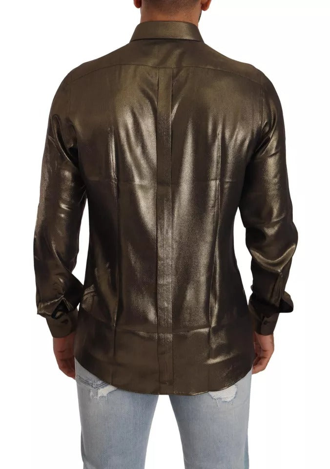 Top camisa de seda dorado metálico DG bordado con corona de Dolce & Gabbana
