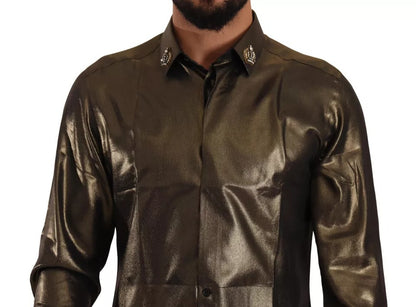 Top camisa de seda dorado metálico DG bordado con corona de Dolce & Gabbana