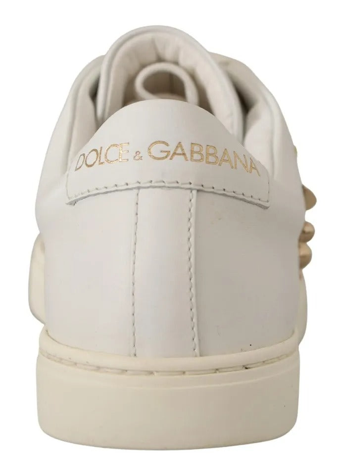 Zapatillas Dolce & Gabbana de cuero blanco con corazón dorado y rojo
