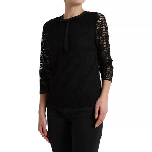 Blusa de encaje floral negra Dolce & Gabbana Camiseta Top del personal