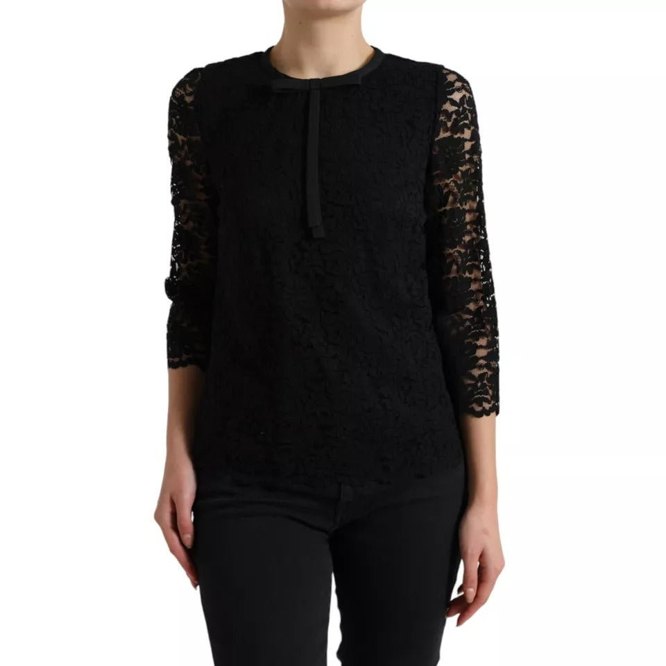 Blusa de encaje floral negra Dolce & Gabbana Camiseta Top del personal