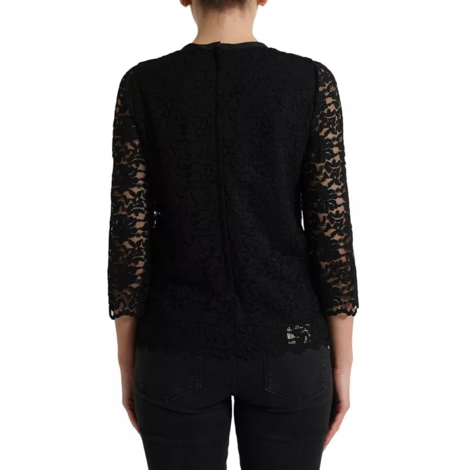 Blusa de encaje floral negra Dolce & Gabbana Camiseta Top del personal