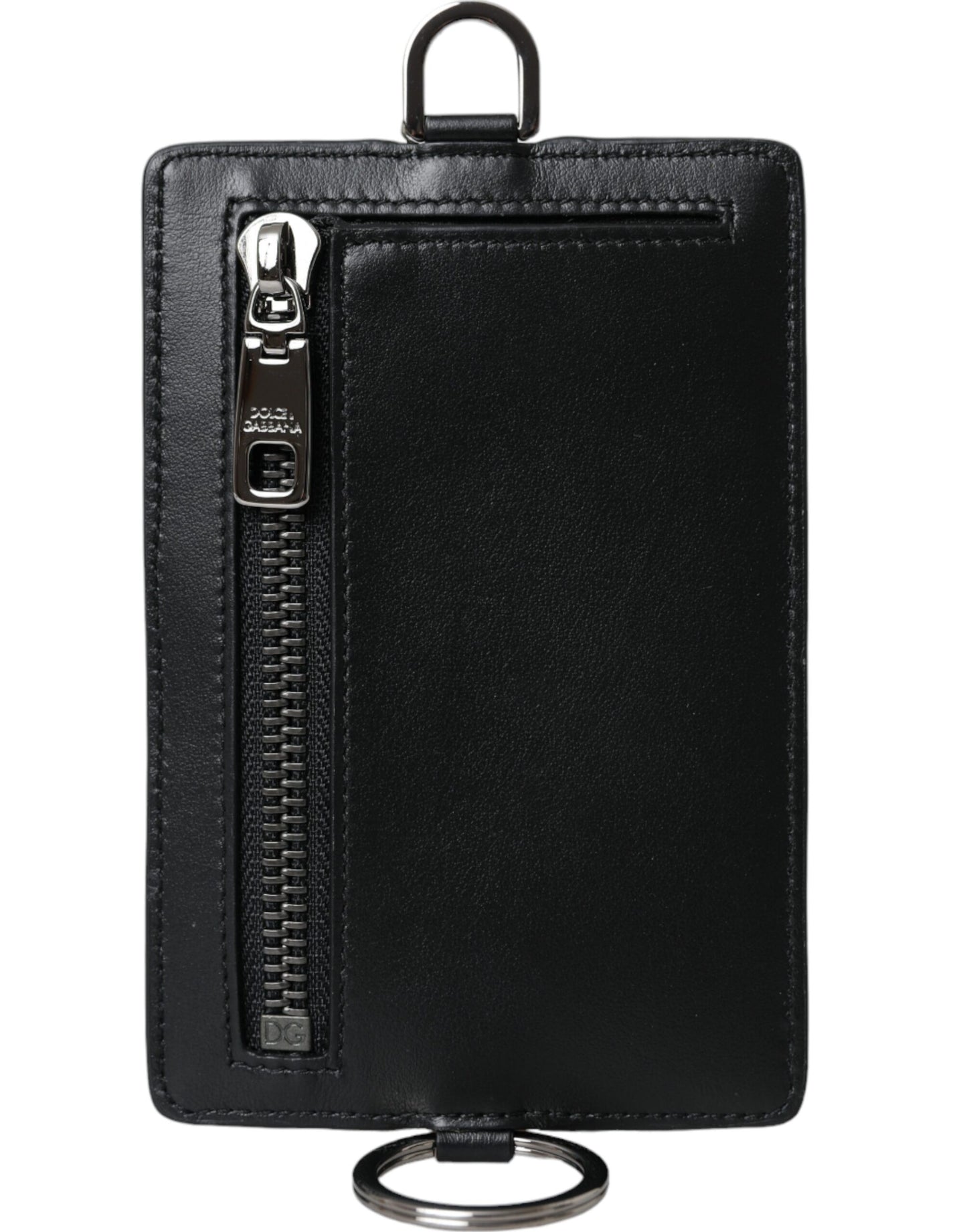 Dolce & Gabbana Tarjetero con logotipo y cordón de piel de becerro negro para hombre