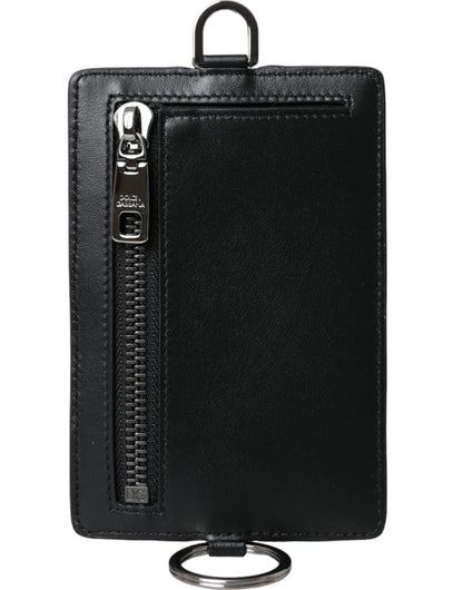 Dolce & Gabbana Tarjetero con logotipo y cordón de piel de becerro negro para hombre