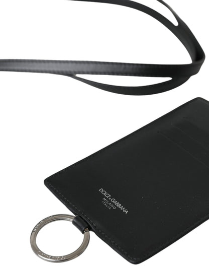 Dolce & Gabbana Tarjetero con logotipo y cordón de piel de becerro negro para hombre