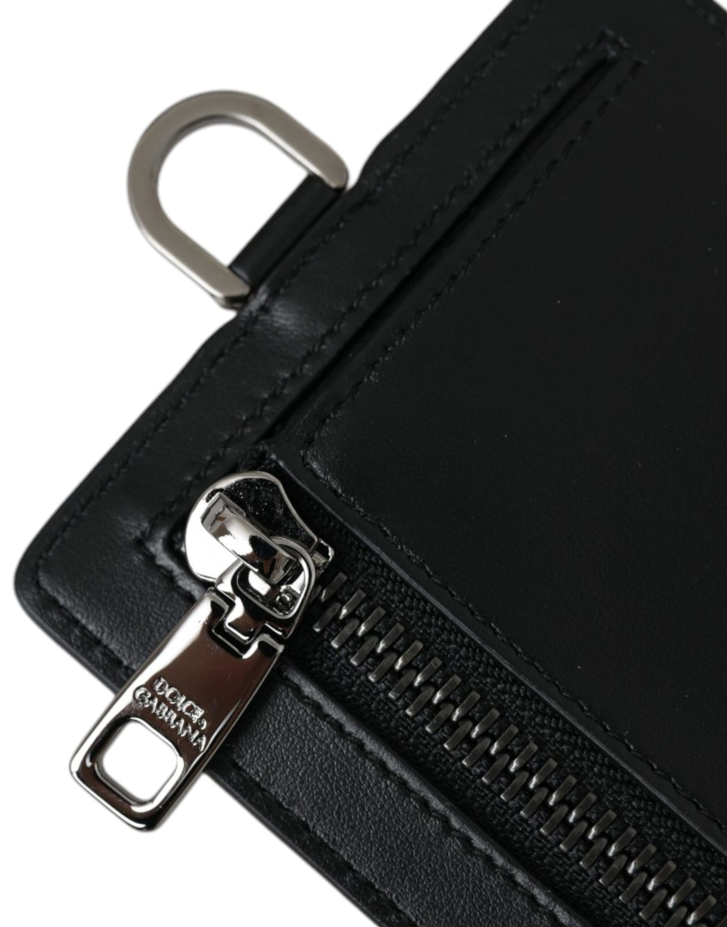 Dolce & Gabbana Tarjetero con logotipo y cordón de piel de becerro negro para hombre
