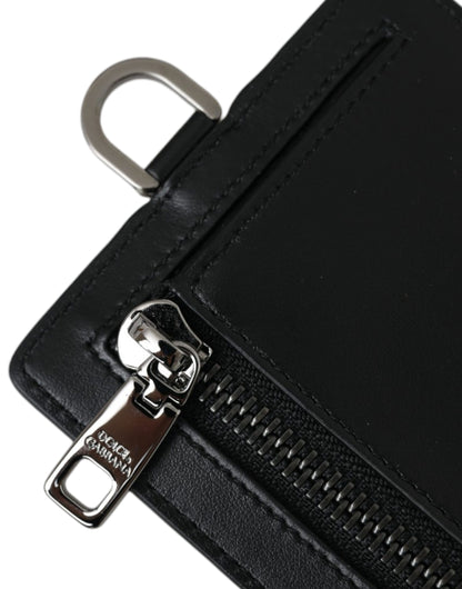 Dolce & Gabbana Tarjetero con logotipo y cordón de piel de becerro negro para hombre