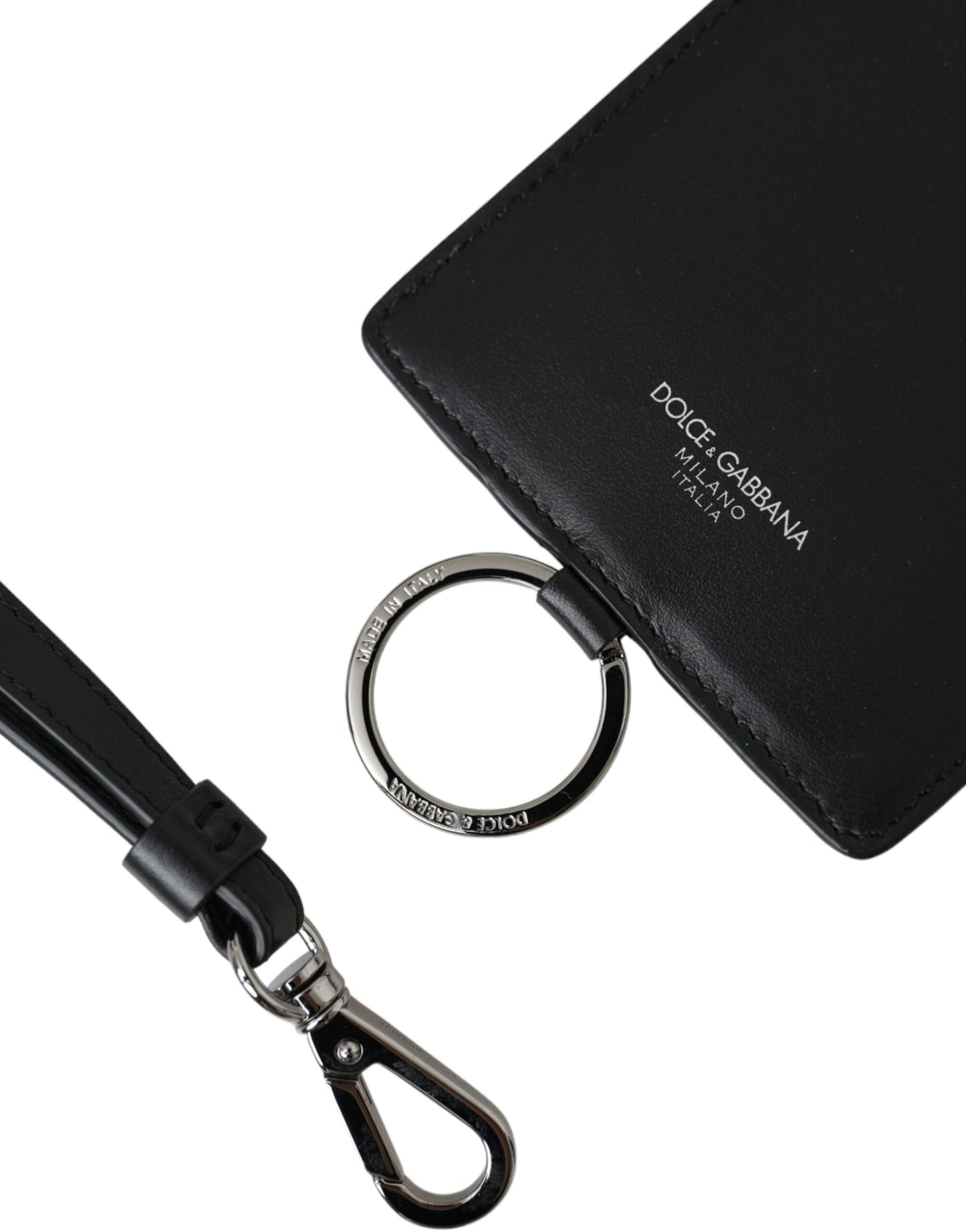 Dolce & Gabbana Tarjetero con logotipo y cordón de piel de becerro negro para hombre