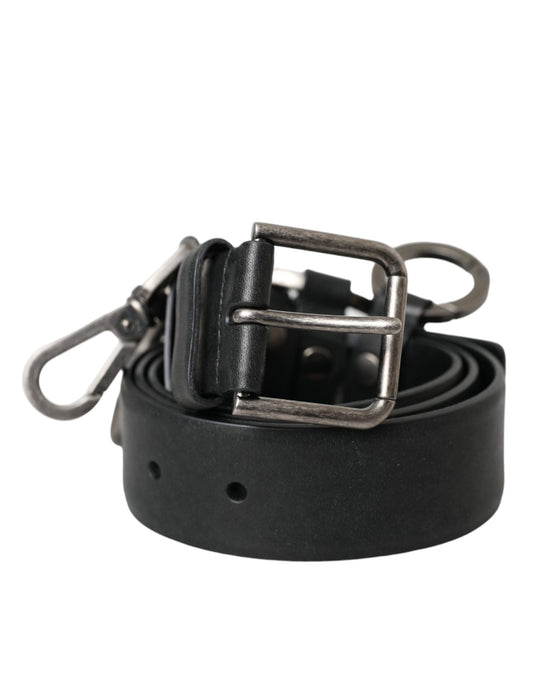 Cinturón Dolce & Gabbana de piel de becerro negra con hebilla de metal plateado