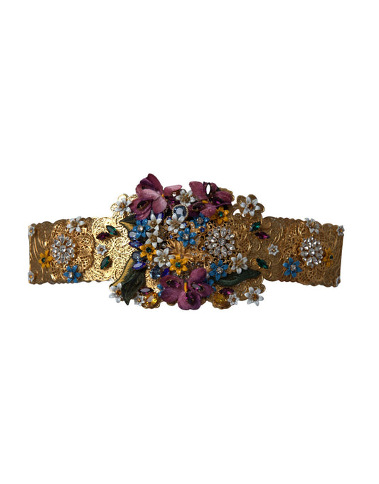 Cinturón ancho de cintura Dolce & Gabbana Multicolor floral adornado con cristales