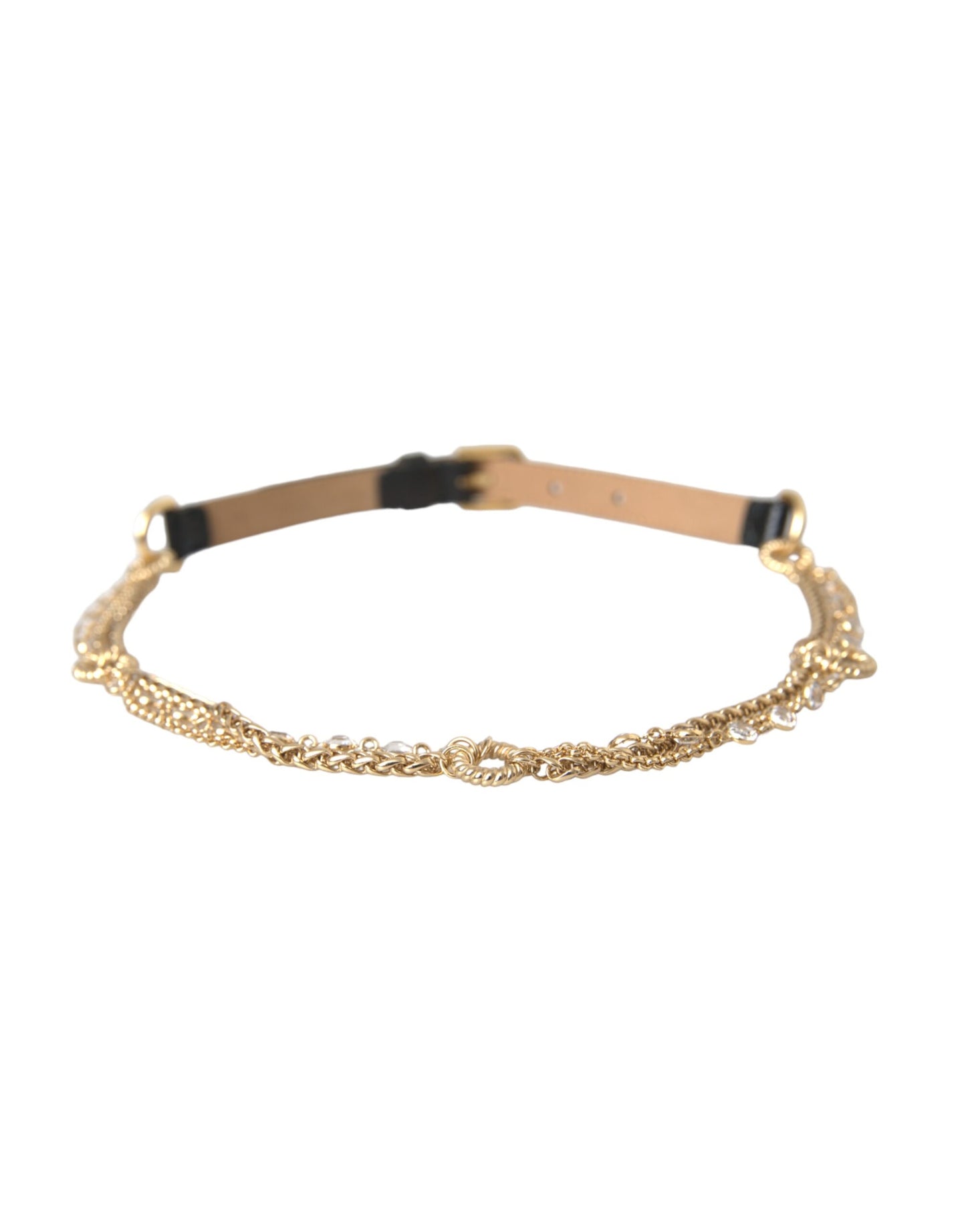 Cinturón para mujer Dolce & Gabbana de piel negra con cadena dorada y cristales