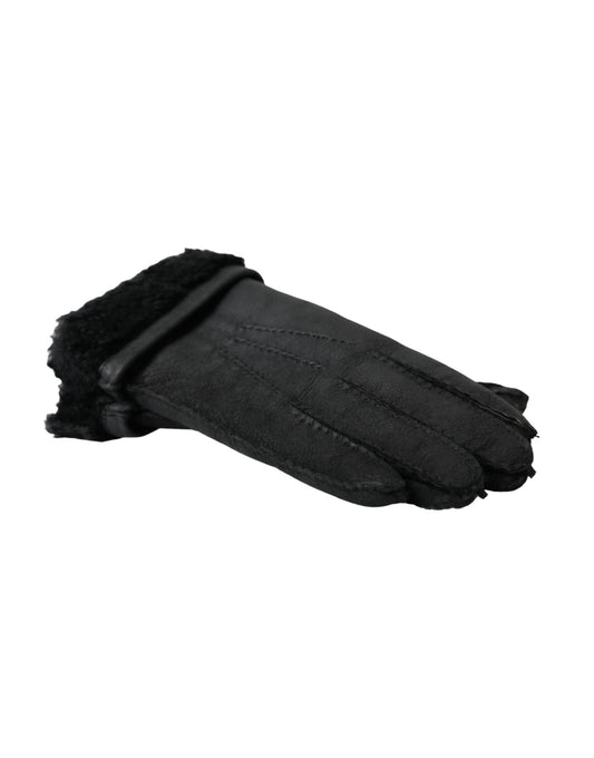 Guantes cortos de piel negra con pelo Dolce & Gabbana