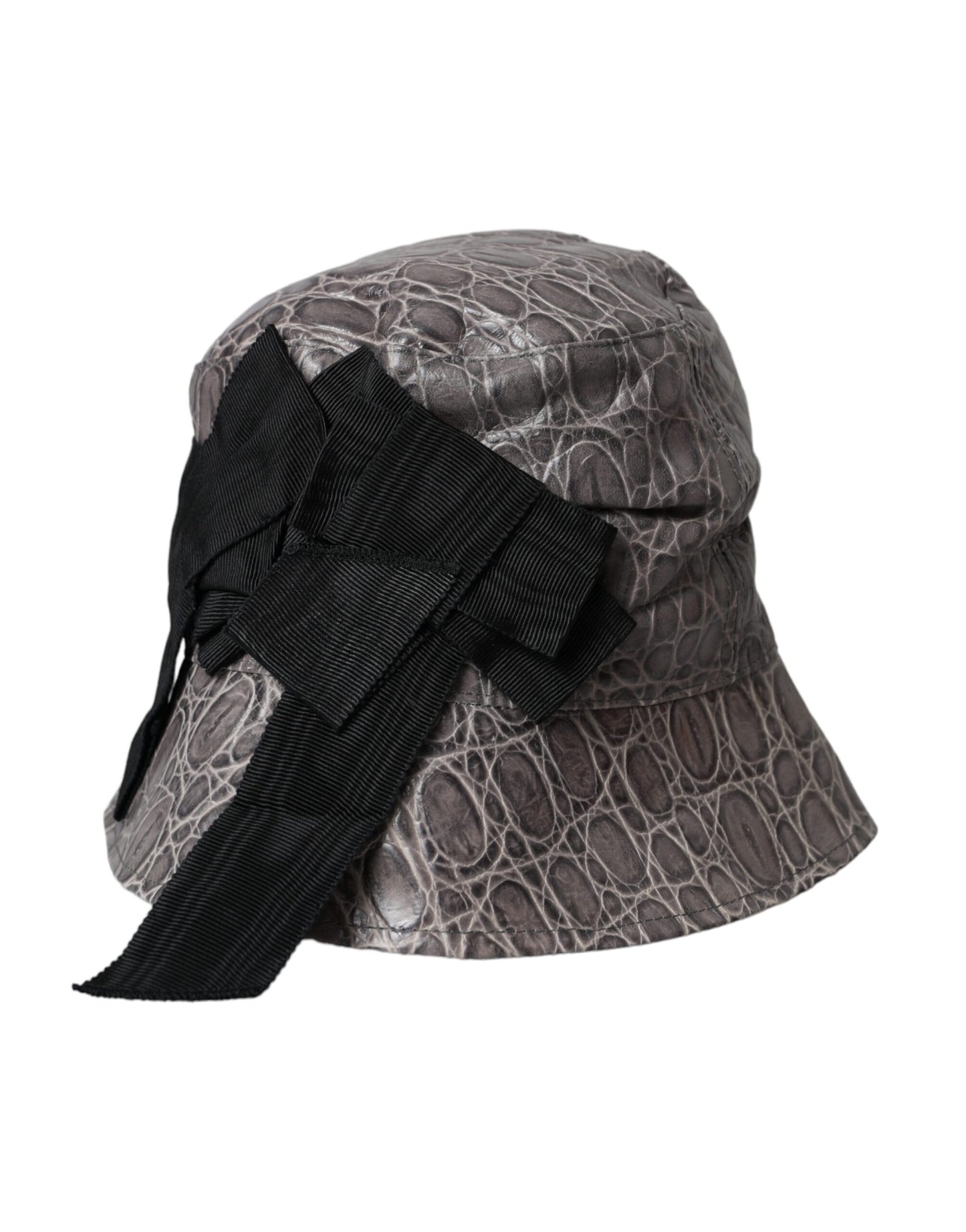 Sombrero de cubo de cuero con estampado negro y gris de Dolce & Gabbana