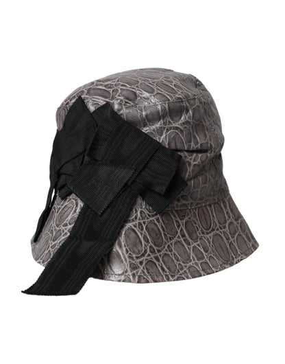 Sombrero de cubo de cuero con estampado negro y gris de Dolce & Gabbana