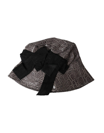 Sombrero de cubo de cuero con estampado negro y gris de Dolce & Gabbana