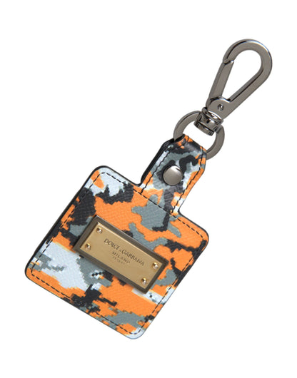 Estuche para Airpods Dolce & Gabbana de piel con estampado de camuflaje multicolor y logotipo metálico