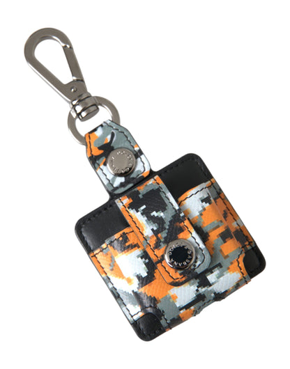 Estuche para Airpods Dolce & Gabbana de piel con estampado de camuflaje multicolor y logotipo metálico