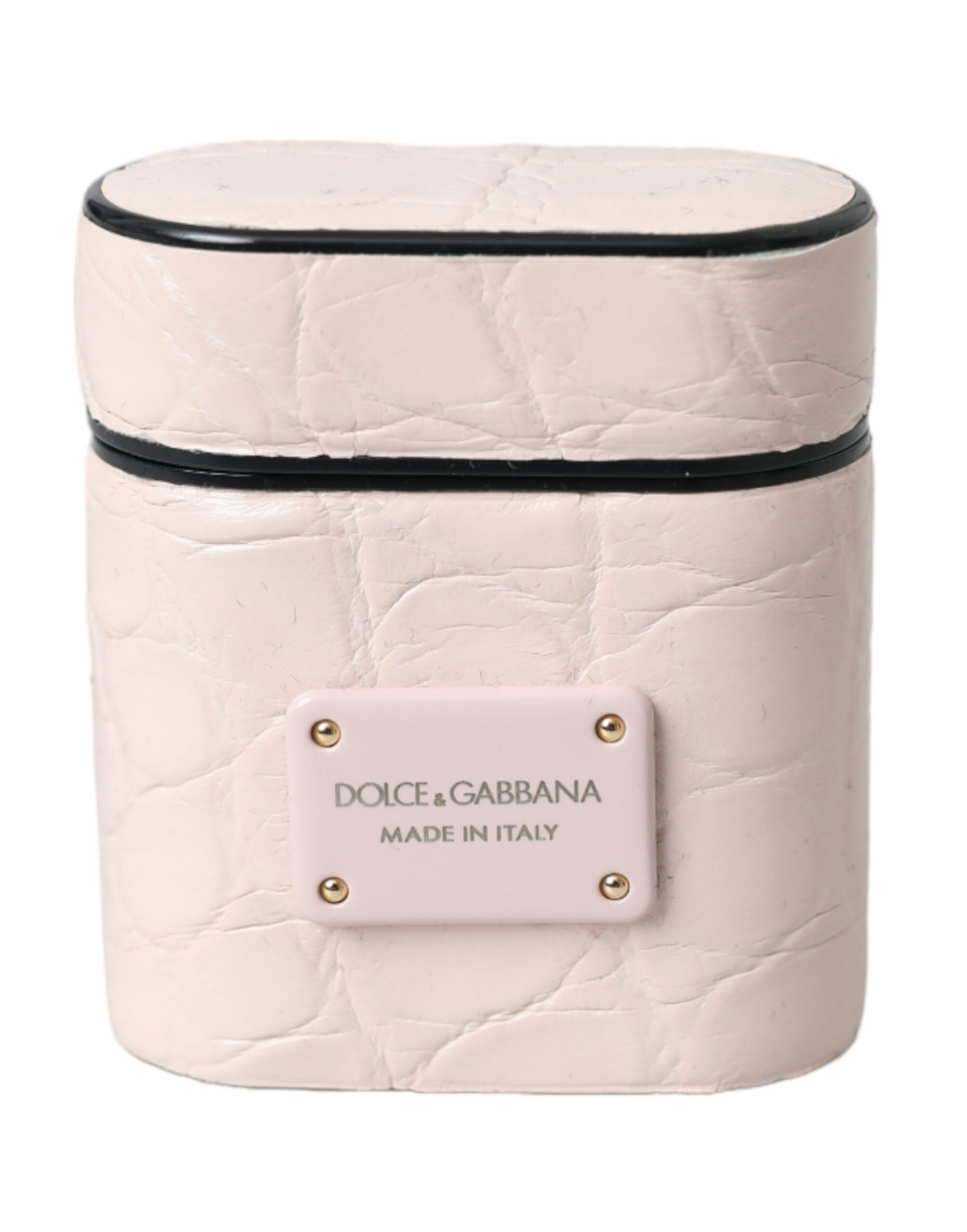 Estuche para Airpods Dolce & Gabbana de piel rosa claro con placa del logo metálica