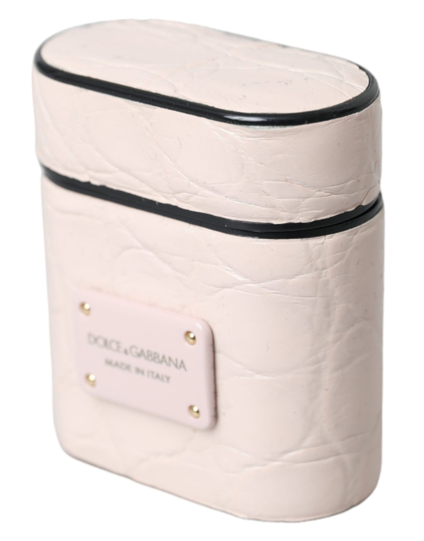 Estuche para Airpods Dolce & Gabbana de piel rosa claro con placa del logo metálica