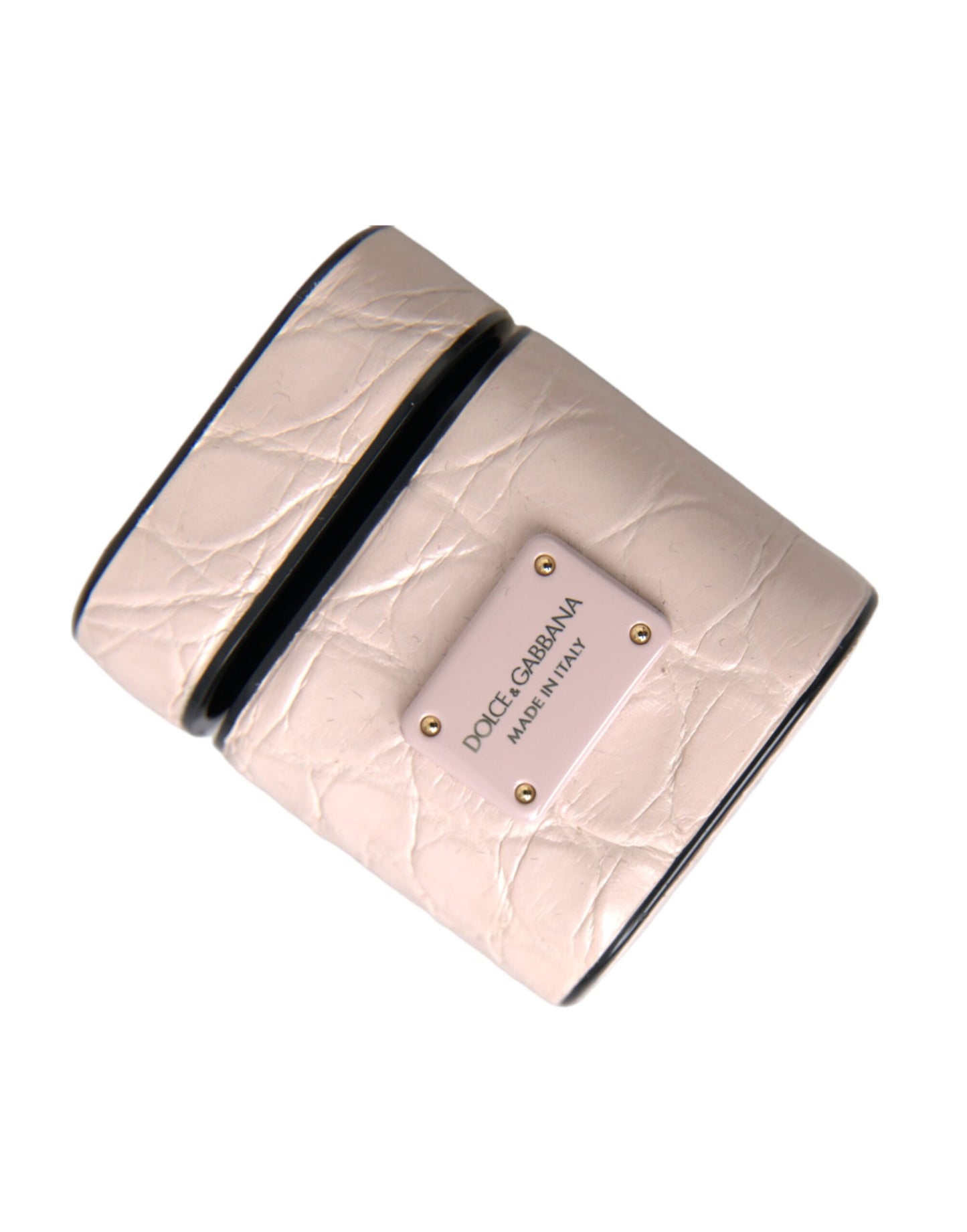 Estuche para Airpods Dolce & Gabbana de piel rosa claro con placa del logo metálica