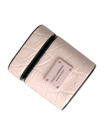 Estuche para Airpods Dolce & Gabbana de piel rosa claro con placa del logo metálica